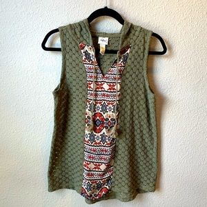 DayTrip Green Crochet Hooded Sleeveless Top
